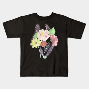 watercolour pink flowers watercolor purple flowers pink and purple flowers Kids T-Shirt